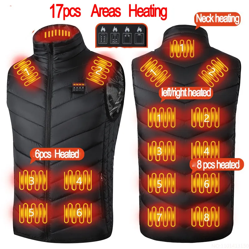 Coletes masculinos 17pcs jaqueta aquecida moda masculina coubante inteligente aquecimento elétrico USB Roupas térmicas de inverno Colete aquecido de inverno Plustize 221130