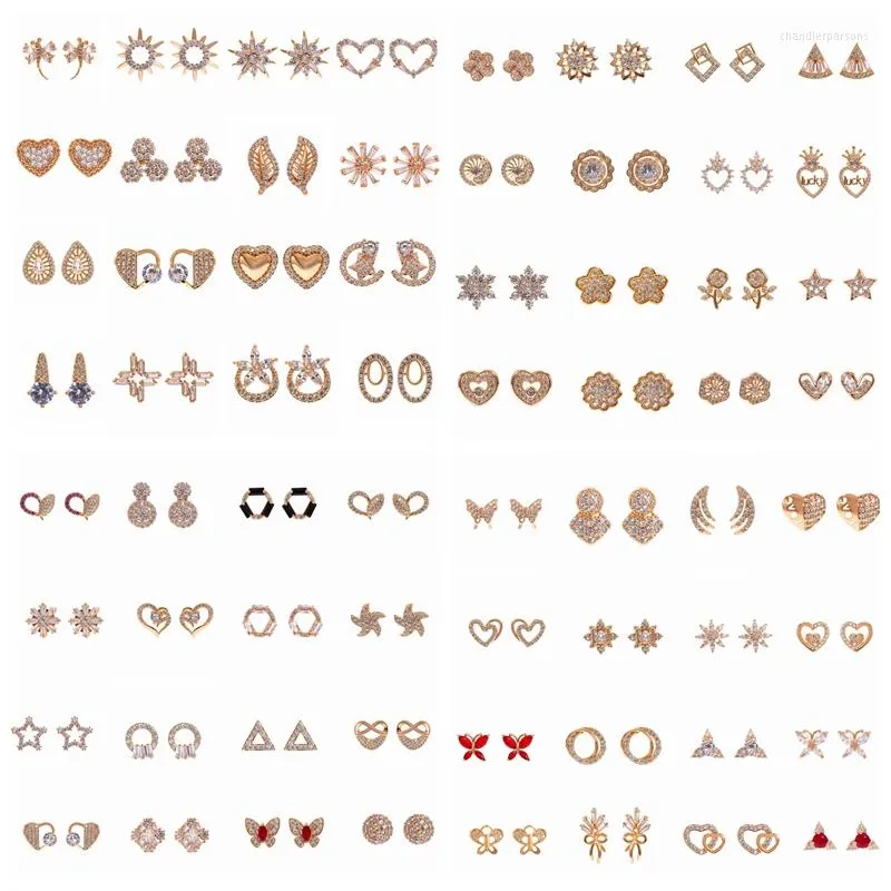 Stud Earrings Wholesale Bulk Lot Jewelry Random Mixed Piercing Kits Luxury Cubic Zirconia Heart Round For Women