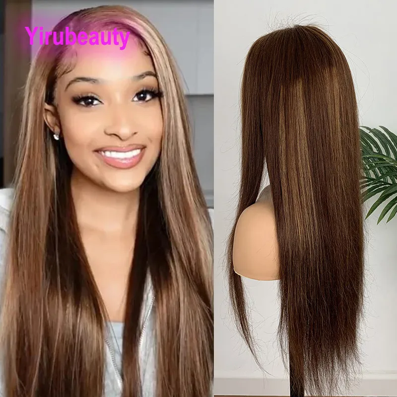 Brazilian Human Hair 4X4 Lace Wig P4 27 Piano Color Straight Peruvian Indian Malaysian 150% 180% 210% Density 10-32inch