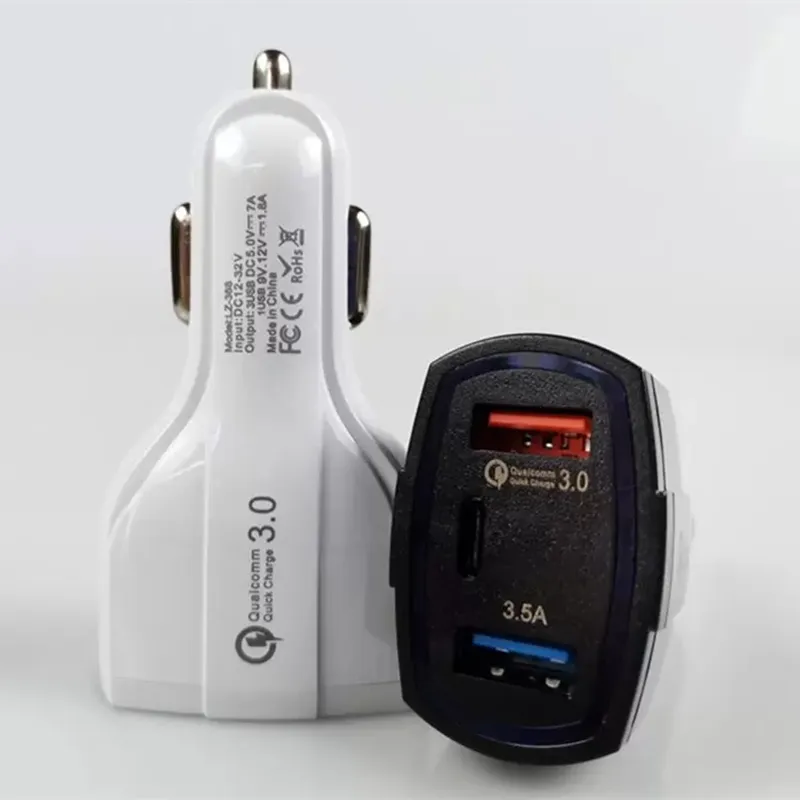 3 порта светодиодного автомобильного зарядного устройства 3.5A QC3.0 PD Type-C USB C быстро зарядка для Samsung S22 S21 iPhone 11 12 13 14 Pro Max Android телефон Quick Chargers Adapter Adapter