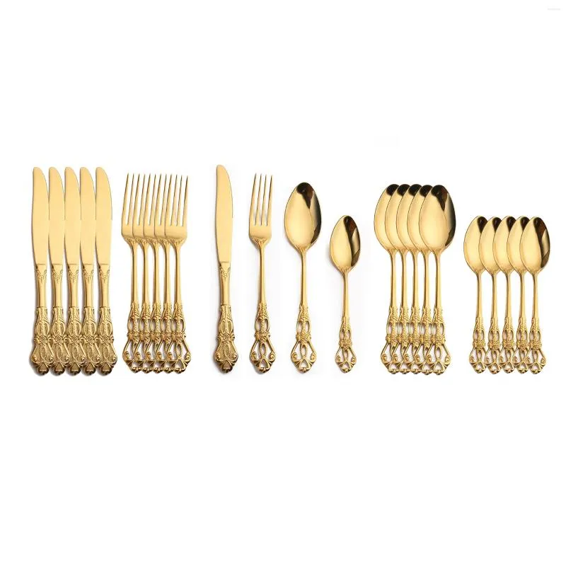 أدوات المائدة مجموعات 24 قطعة مجموعة أدوات المائدة الغربية المطبخ الغربي من الفولاذ المقاوم للصدأ الذهب