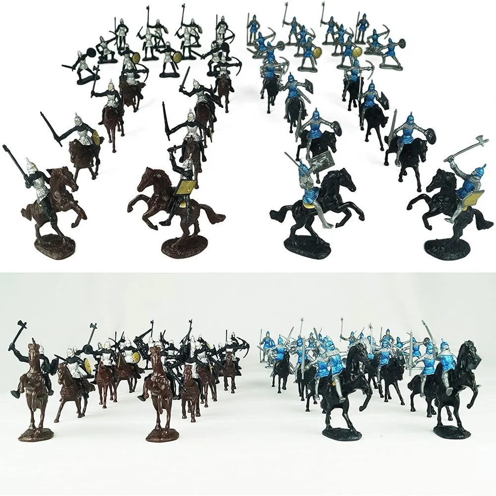 Kum oyun su eğlencesi 56pcs orta çağlar askeri figürler plastik asker şövalye atları ordu oyuncakları savaşçılar ortaçağ modeli çocuklar hediyesi 221129