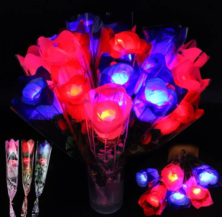 Fournitures de fête LED Light Up Rose Fleur Rougeoyante Saint Valentin Décoration De Mariage Faux Fleurs Décorations De Fête simulation-rose SN373