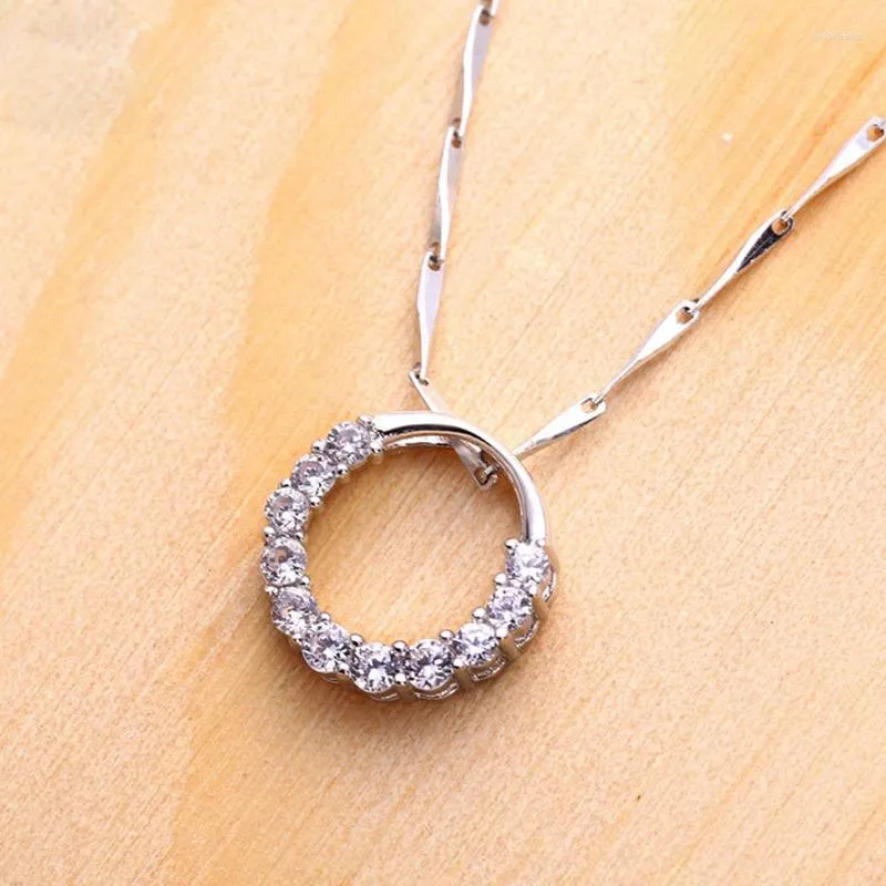 ペンダントネックレスdoyubo Authingic 925 Sterling Silver Circle Necklace for Women Love Pure Round Charms Chains Jewelry VA033