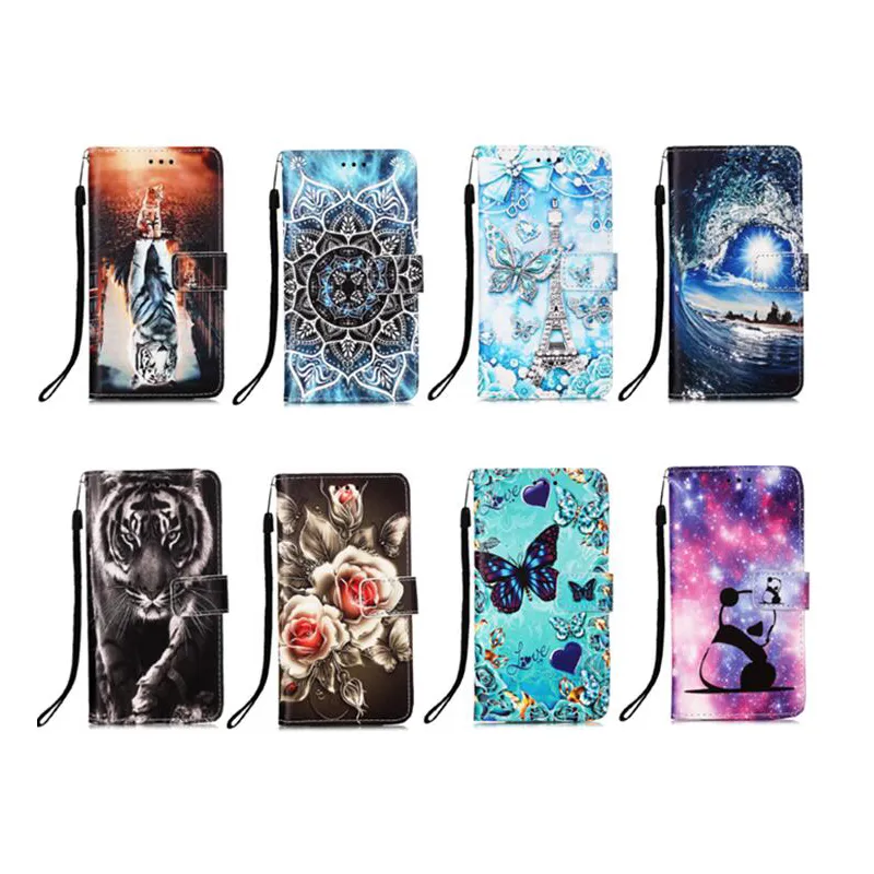 Capas carteira de couro para Samsung S24 A35 A55 A54 S23 Ultra Plus A14 5G Moto Edge 40 Neo G Play 2024 4G Play 5G Panda Tower Lace Flower Butterfly Holder Flip Cover Bolsa