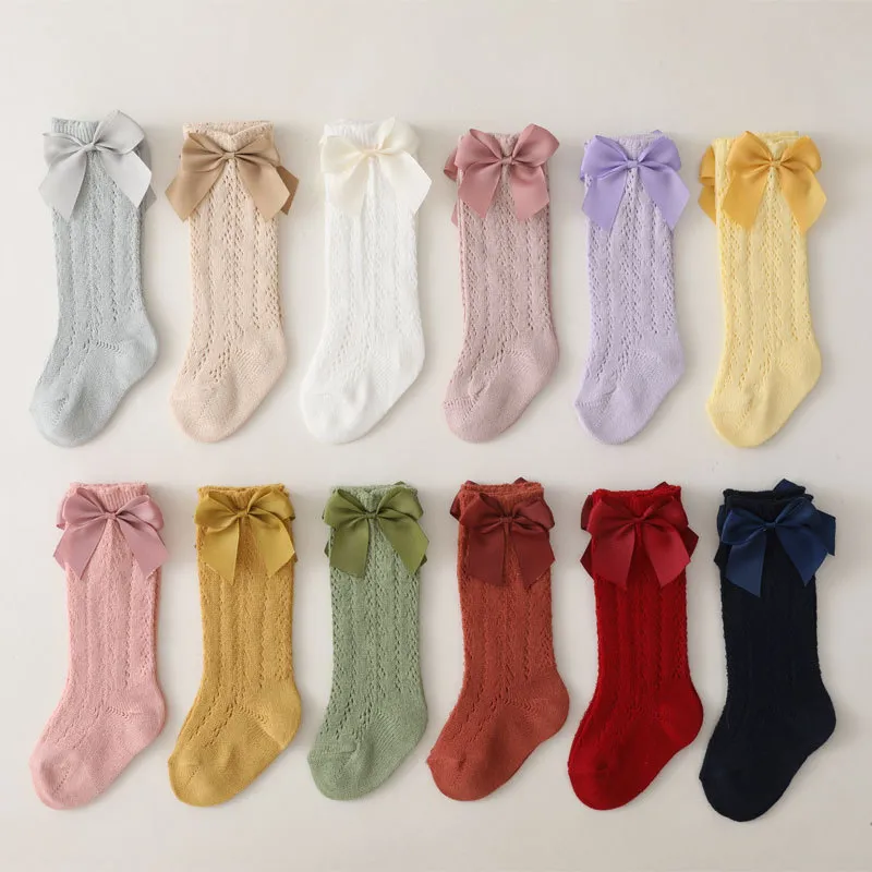 Crianças Bowknot Socks Cute Mesh Mesh respirável Tubo de bebê Primavera e verão crianças garotas magra Espanha Sock M4248