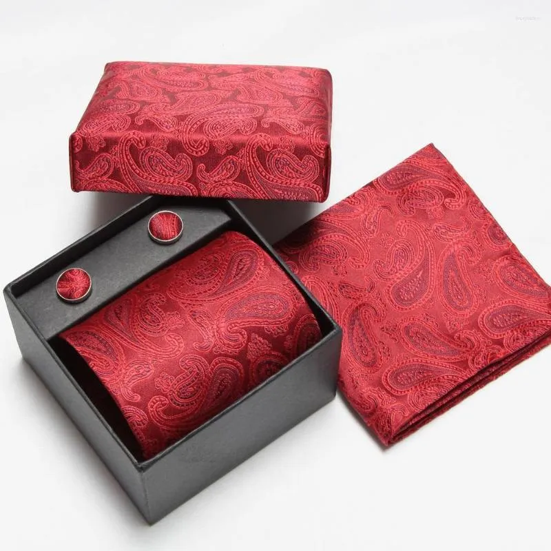 Bow Ties 2022 Neck Tie Set Nathtie Hanky ​​Cufflinks Men's Sets Present Box Handdukar Pocket Square Tower Cravat