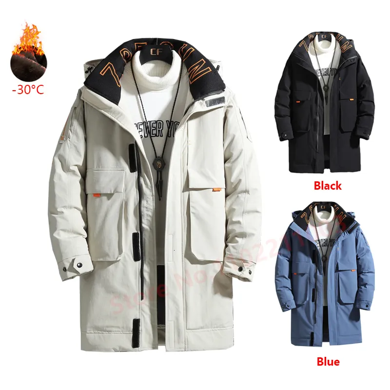 Męskie Parkas -30 stopnie zimowa kurtka grubia płaszcz z kapturem ciepłe środkowo długość biała kaczka moda Mężczyzna kurtki 221130