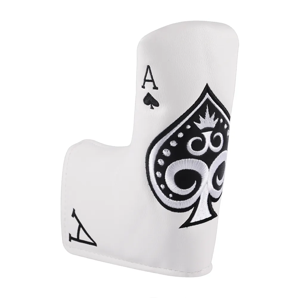 Ás de espadas Couro PU branco Bordado Golf Club Headcover Lâmina Capa de taco