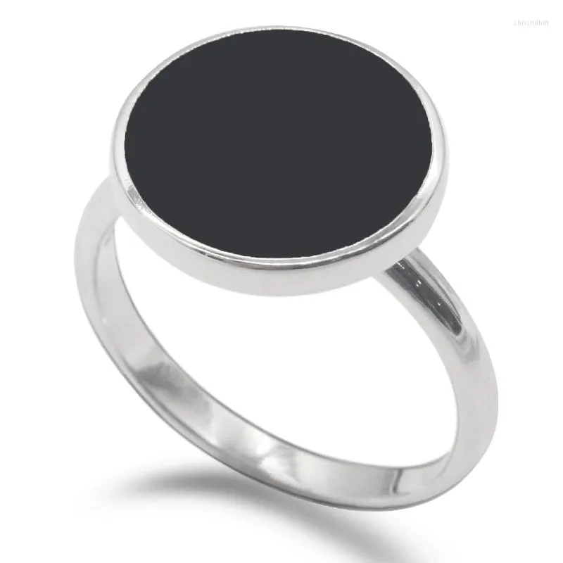 Cluster Rings Женщины Кольцо 925 Серебряная серебряная черная эмаль круглая форма простая классическая модность для любовника прекрасные украшения
