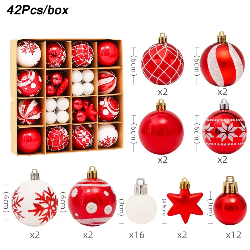 크리스마스 장식 1box 혼합 볼 장식 빨강 화이트 골드 크리스마스 나무 매달려 집에있는 홈 펜던트 나비다드 노엘 221130