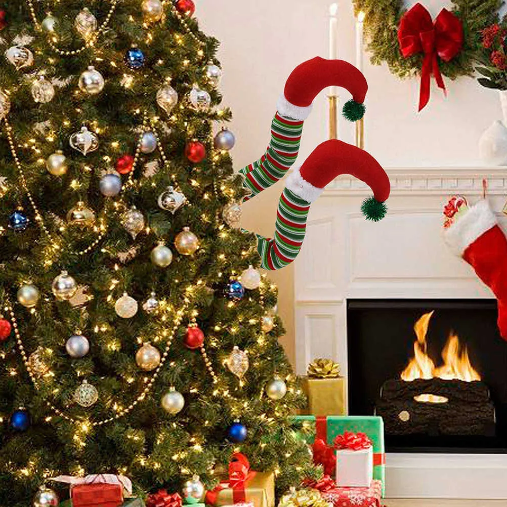 Décoration de noël maison ornements Santa elfe jambes en peluche pieds en peluche avec des chaussures arbre de noël ornement décoratif 2023