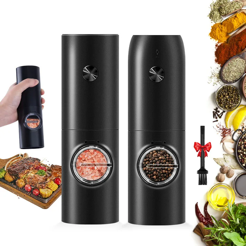 Mills Automatic Electric Mill Pepper And Salt Grinder With LED Light Adjustable Coarseness Spice Kitchen Cooking Tool 221130