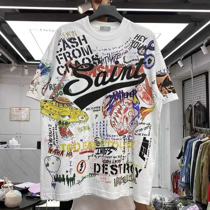 T-shirt da uomo Graffiti Murakami Takashi Splash inchiostro sciolto t-shirt a maniche corte girocollo T221130