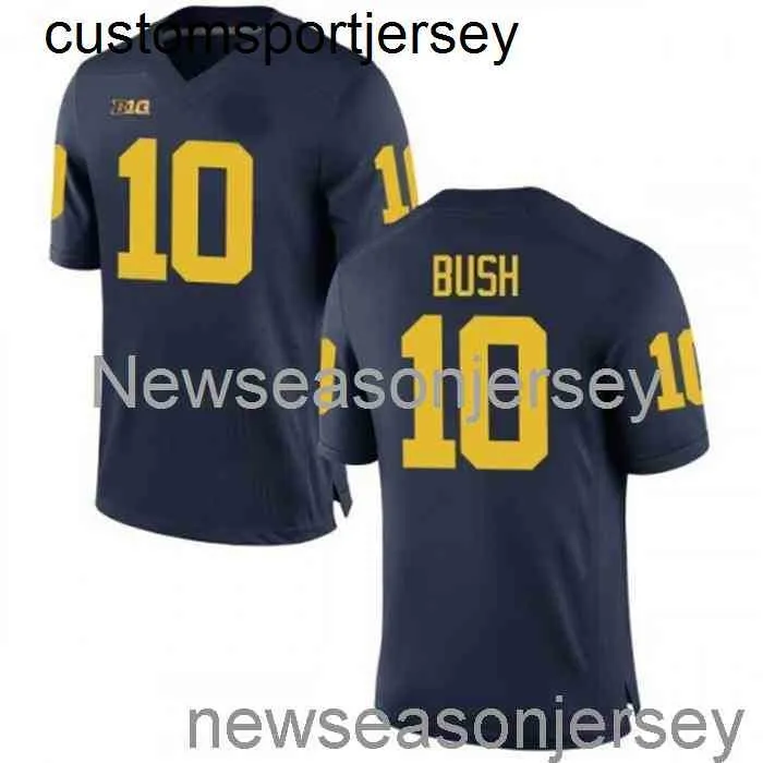 Maglia Michigan Wolverines # 10 Devin Bush Jr. cucita Navy NCAA 20/21 Personalizza qualsiasi numero di nome XS-5XL 6XL