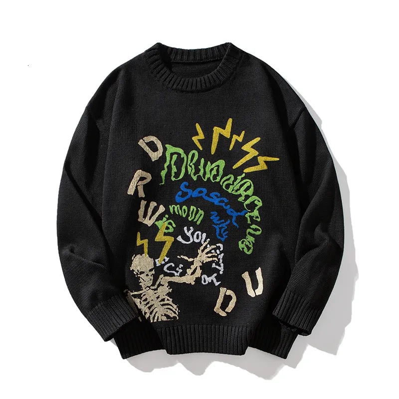 Hommes Pulls Lettre Imprimer Hip Hop Pull Tricoté Printemps High Street Hipster Casual Lâche Pulls Oversize 221129