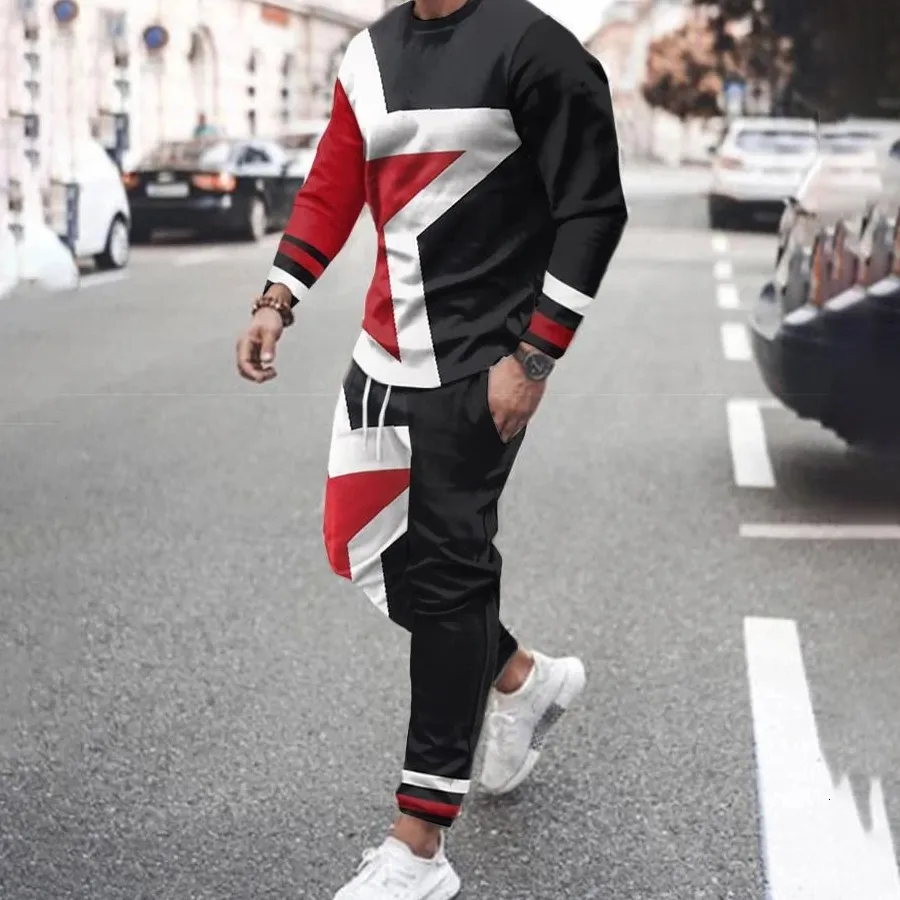 Mens Tracksuits Men Clothes Set mode Långärmad T ShirtTrousers Casual Tracksuit 2 -stycken kostym 3D Tryckt Male Sportswear Streetwear 221130