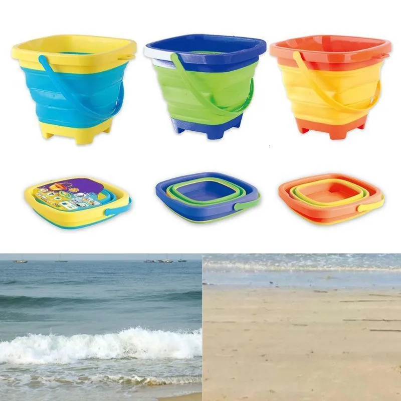 Areia brincar água divertida 1 PC portátil infantil bucket brinquedo dobrável balde de plástico dobrável Party Multi Finalis Summer jogando armazenamento 221129