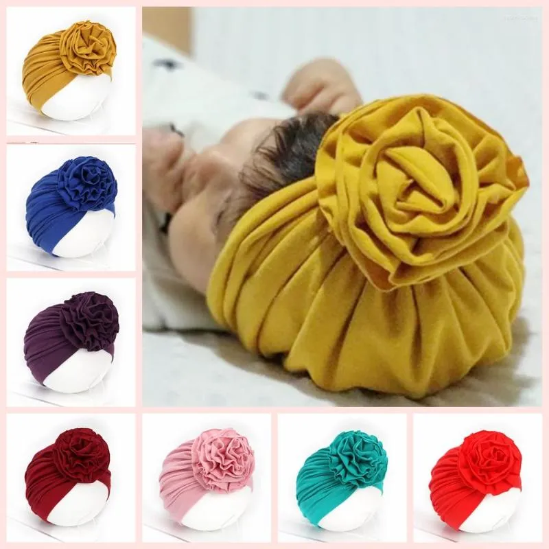 Berets Boutique Toddler Cotton Beanies Baby Girls Soft Ruffled Flower Turban Hat Children Gifts