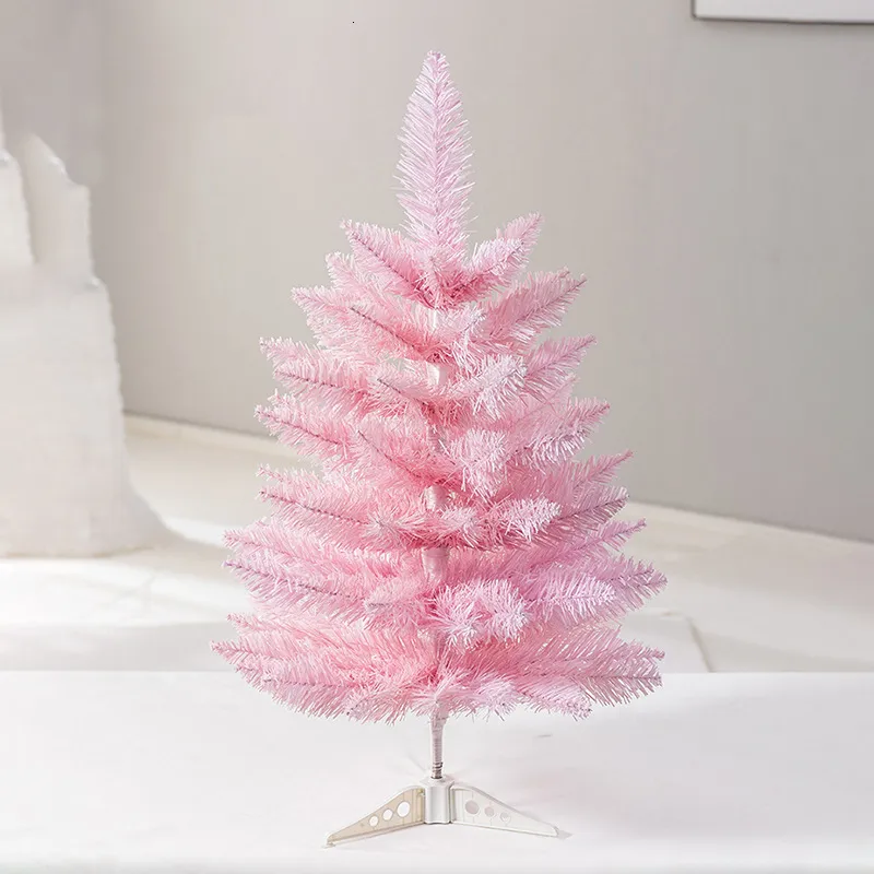 Decorações de Natal Árvore Artificial 60cm Pink Classic Xmas Pine com Acessórios de decoração de suporte de plástico Presente 221130