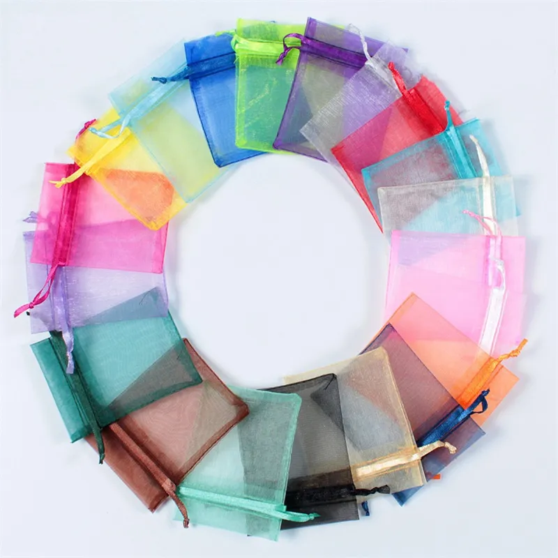 100pcs Organza Drawstring Bags Jewelry Pouches Gift Wrap Wedding Christmas Party Favor Packing Bag 7x9 cm