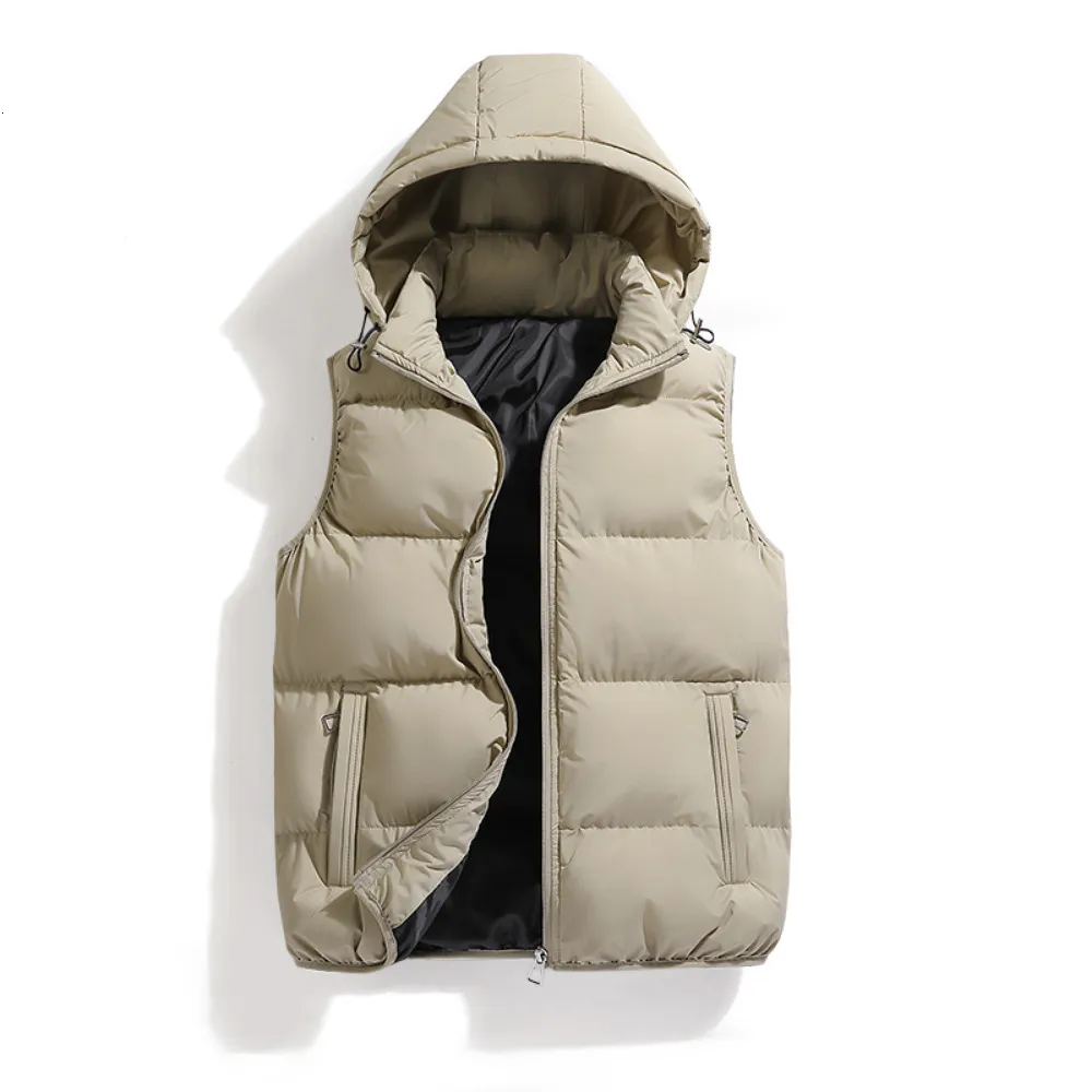 Men s Hooded Puffer Vest Jacket Sleeveless Cotton Padded Warm Winter Thicken Casual Green 2024