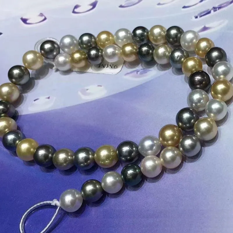 Chaînes énormes élégants 18 "11-13mm naturel mer du sud véritable blanc noir doré collier de perles rondes