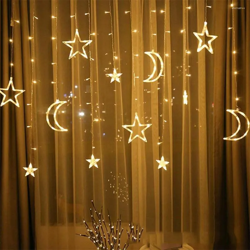 Strängar 2,5 m Fairy LED -stjärna Moon Garland Lamp Home Party Decor Window Curtain String Light Romantic Wedding Decoration