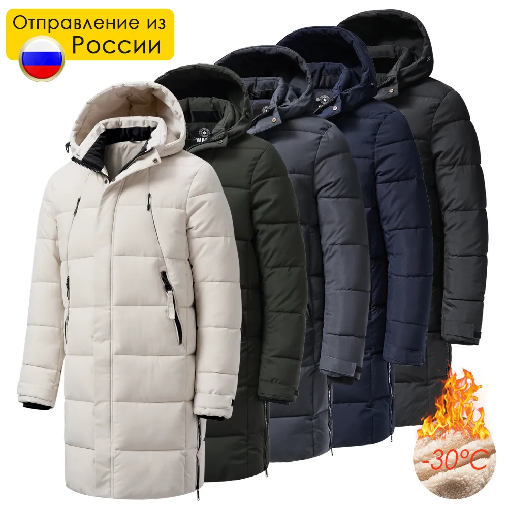 Mens Down Parkas Winter Brand Long Warm Thick Fleece Hat Jacket Coat Autumn Outwear Outfits Classic Waterproof Casual Parka 221129