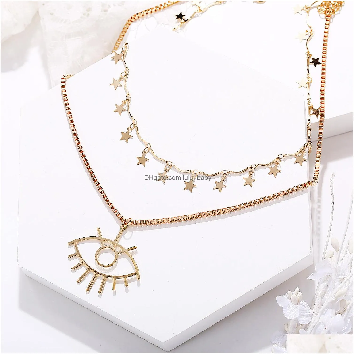 Pendant Necklaces Fashion Jewelry Eye Pendant Mtilayer Necklace Retro Stars Clavicle Chain Drop Delivery Necklaces Pendants Dh4D1