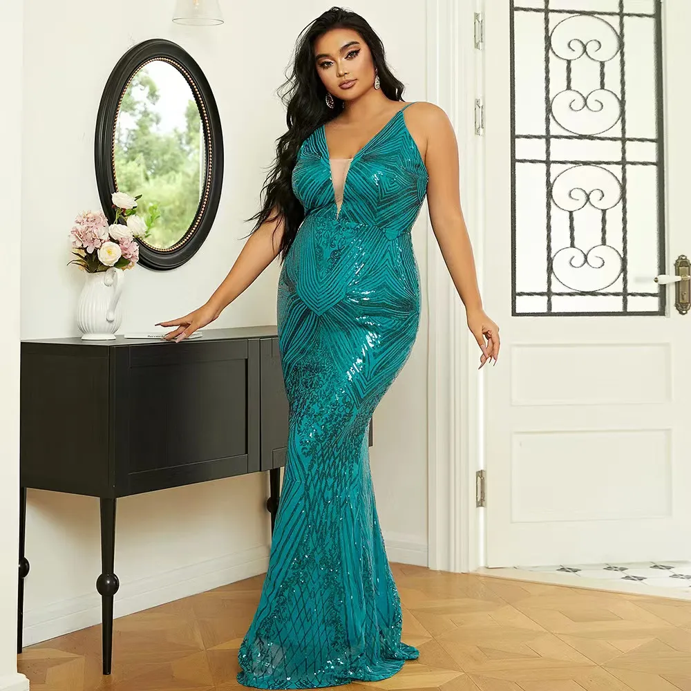 Spezielle Anlässe Kleider Plus Size Damen Long Party Light Pailletten Abendkleid PC1472