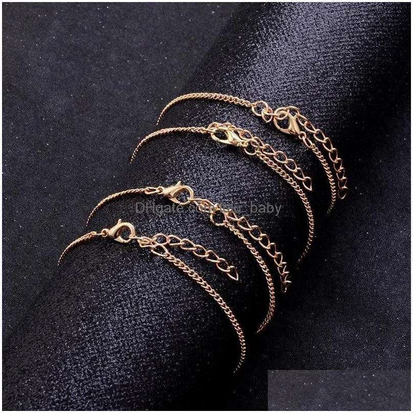 Bangle Fashion Jewelry Heart Heartbeat Bracelet Eight Letter Bracelets Charms Mtilayer 4Pcs/Set Drop Delivery Dhj6R