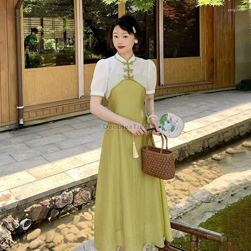 Ethnic Clothing 2022 Chinese Style Dress Female Summer Fashion Vintage Suit Women Elegant Improved Cheongsam Design Two-pieces Set G603