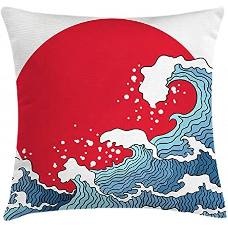 Kussen Big Red Sun Setting Landschap Tropische nautische tsunami Swirls Decoratieve rechthoek Accent case