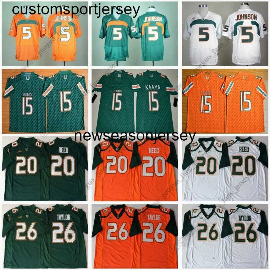 NCAA Hurricanes Football Jersey 5 Andre Johnson Brad Kaaya 20 Ed Reed Sean Taylor Orange White S--XXL 22