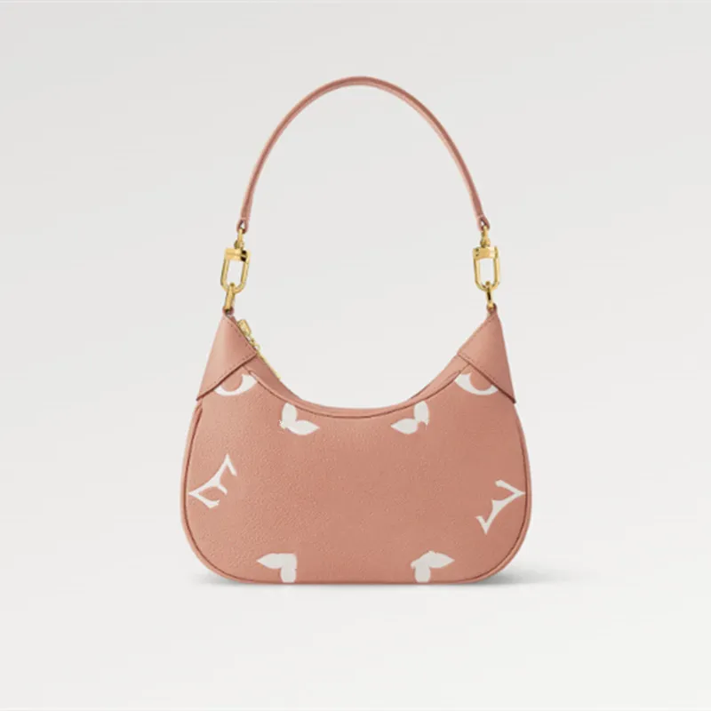 Explosion Damentaschen BAGA ELLE Mini-Hobo-Handtasche M46301 Baguette-förmige, üppig genarbte Tasche, luxuriöse Designer-Tasche, Umhängetasche, flache Tasche, Tria auf Pink