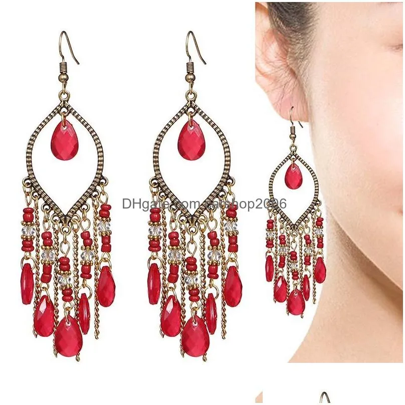 Stud Bohemian Fashion Jewelry Vintage Drop Tassels Beaded Dangle Earrings Delivery Dh4Md