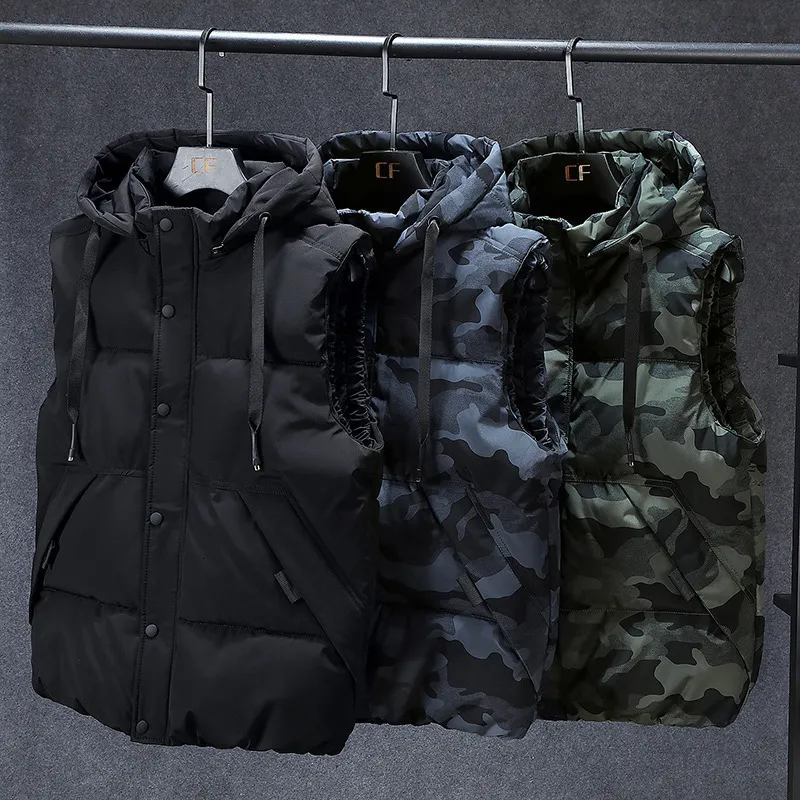 Hommes gilets hiver sans manches veste épais Camouflage gilet décontracté à capuche gilet mâle vêtements d'extérieur chauds grande taille 7XL 221130