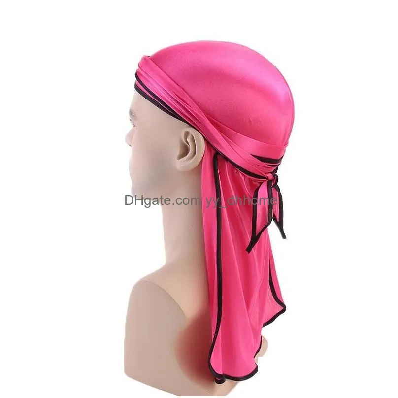 Beanie/Kafatası Kapakları Varış Moda Saten Durags Bandana Türban İpek Kapakları Erkekler İçin UNISEX Kadın Elastik Beanes Hiphop Siyah Beyaz Soli DHBVN