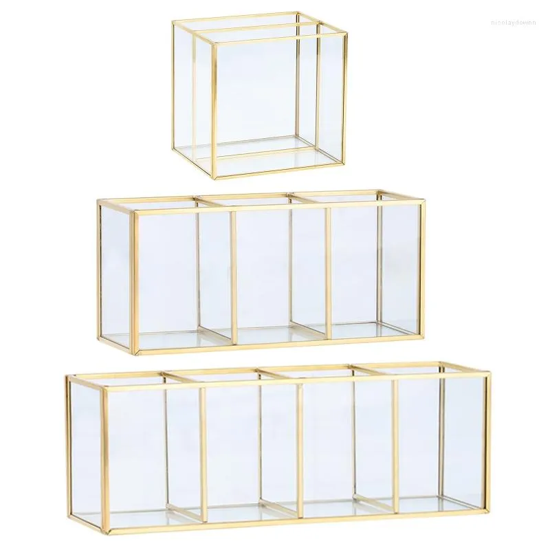 Storage Boxes Gold Glass Makeup Brush Holder Container Ring Earring Clear Drop