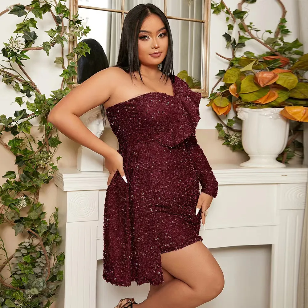 Plus Size Sequin Party Dress - Womens Short Evening Dress