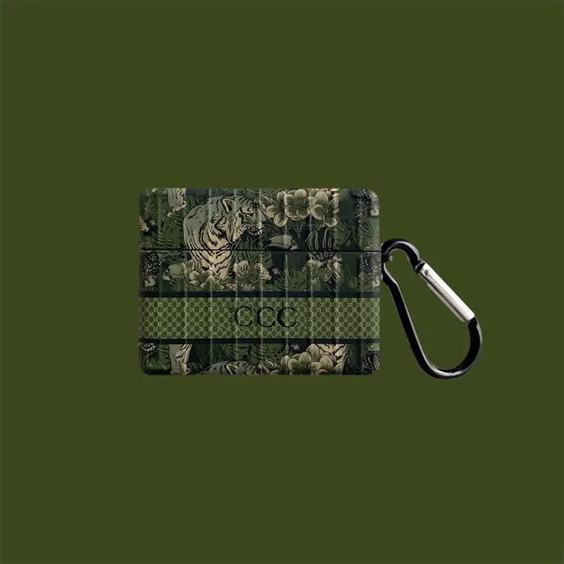 Estuches para auriculares Bluetooth de tigre verde a la moda de lujo para Airpods 1 2 3, funda clásica informal para auriculares inalámbricos con letra