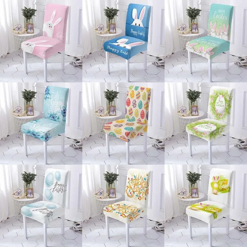 Sandalye 1 adet Paskalya Baskı Yemek Kapağı Spandex Elastik Slipcover Streç Kılıfları El Ziyafet Odası