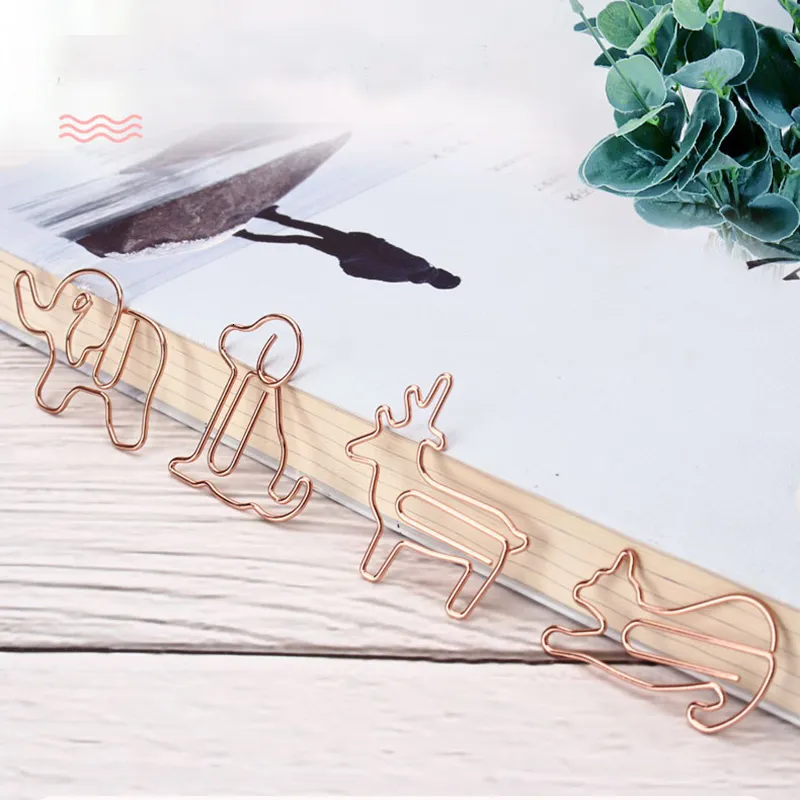 Morsetto 200 pezzi graffette per animali in oro rosa carino elefante cane gatto accessori per ufficio a forma di metallo creativo cancelleria Kawaii 221130