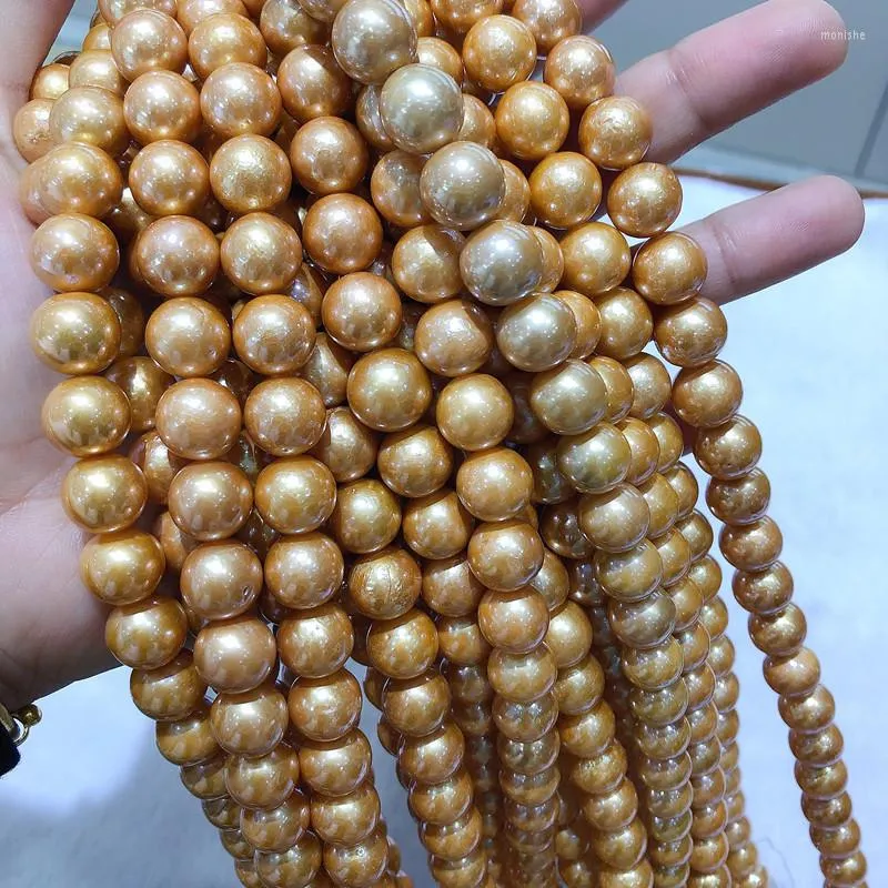 Chaînes 10-11mm Big Teint Or Couleur Edsion Collier de perles en vrac Real Strand String 39cm Long