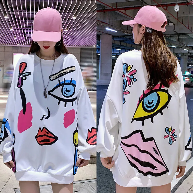 Women's Hoodies Sweatshirts Spring Vintage Cute Cartoon Designer Sweatshirt Oversized Long Sleeve Clothes for Teens Kawaii Girl Goth Streetwear Fashion 221129