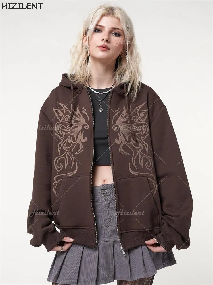 Women's Hoodies Sweatshirts American Fashion Fairy grunge Angel Wings Print Anime Men Women Long-sleeved Zip Hoodie Jacket Loose Oversized Y2K Woman clothes 221130