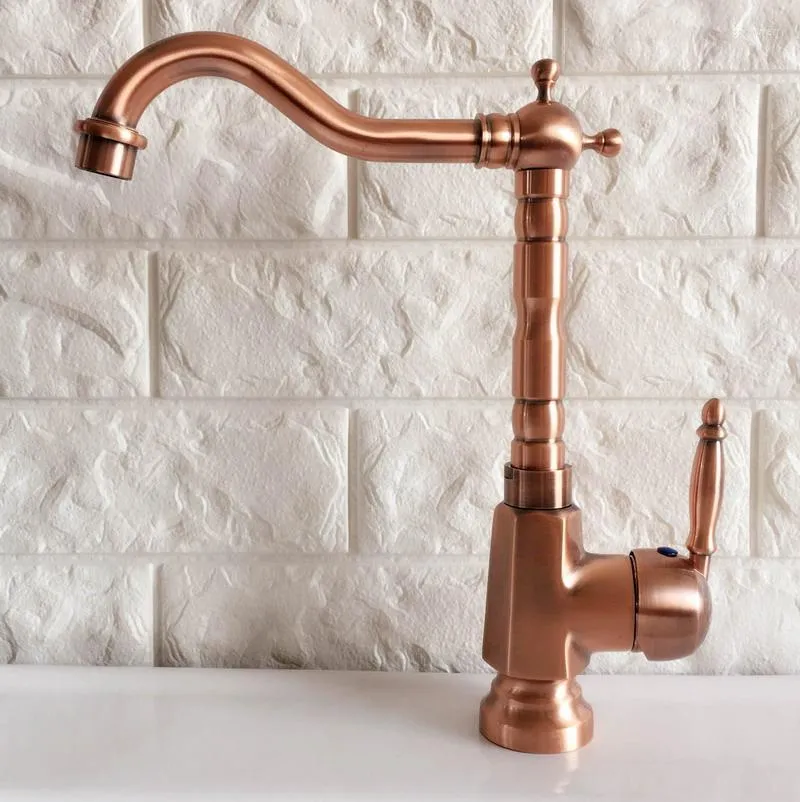 Kitchen Faucets Antique Red Copper Sink Faucet Swivel Spout Washbasin Cold And Water Mixer Bathroom Taps Deck Mounted Lnf401