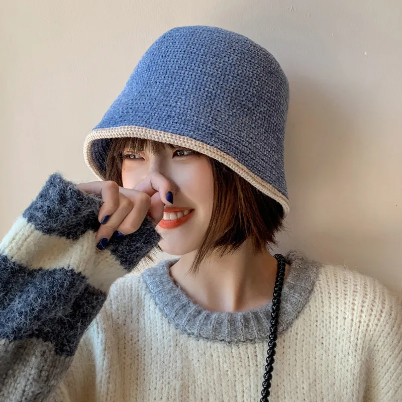 Chapéus largos estilo balde de balde etono e inverno moda coreana damas pescadores protetora de lã de ouvido de cor pura 221129
