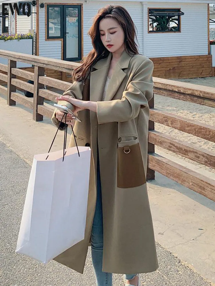 Women's Trench Coats EWQ Office Lady Khaki overcoats Single Breasted Turn-down Collar Windbreaker Autumn Fashion Loose 16Y2885 221130